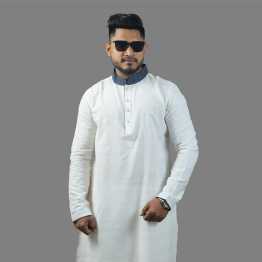 "Men's Regular Fit Panjabi  Collar & Calf Contrast"